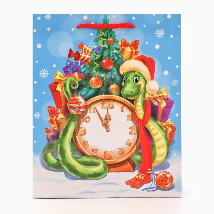 Новый год. Пакет подарочный "Куранты", 18 х 22,3 х 10 см.