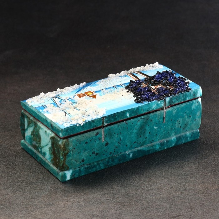 Ларец Ларец "Зима" 15х7х5,5 см, каменная крошка, змеевик