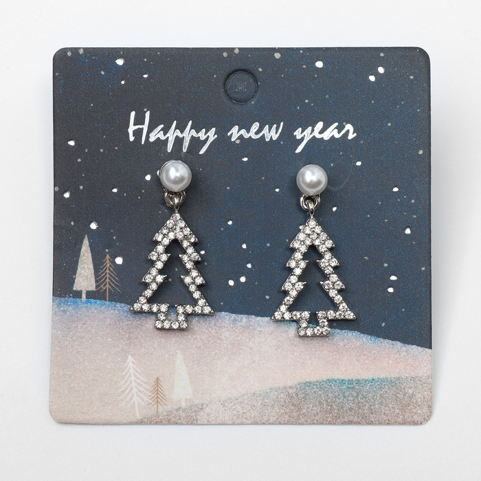 Новый год! Серьги «Новогодние» ёлка-трафарет, цвет белый в золоте Новый год! Серьги «Новогодние» ёлка-трафарет, цвет белый в золоте