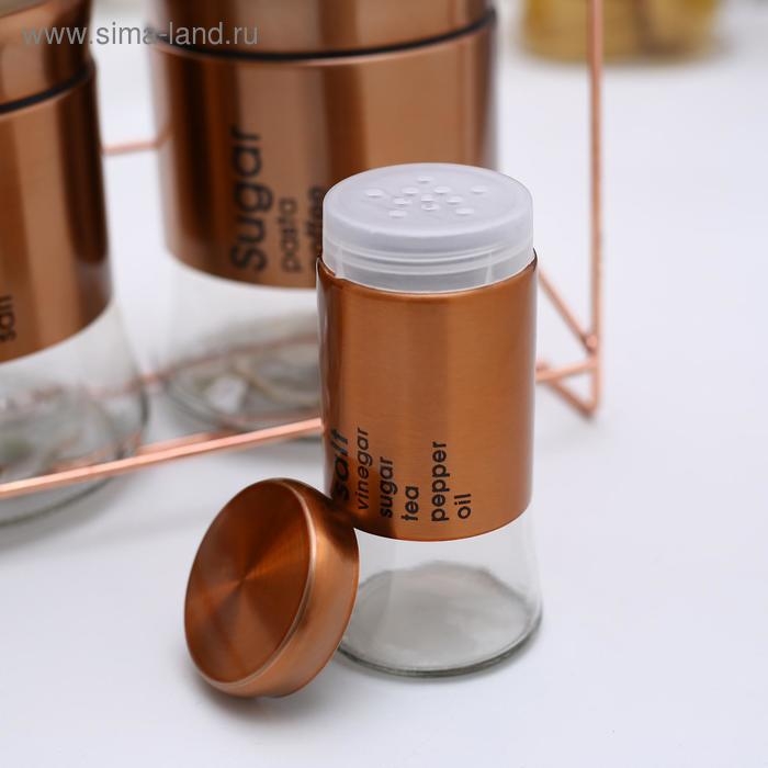 Набор банок стеклянных для сыпучих продуктов «Стиль», 28×12×31 см, на подставке, 8 шт, цвет бронзовый