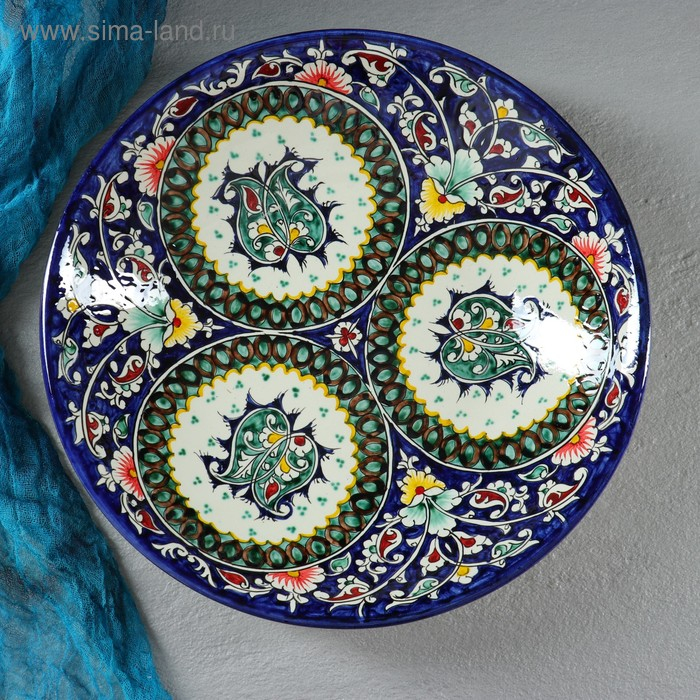 Ляган Риштанская Керамика  Ляган Риштанская Керамика "Узоры", 33 см, глубокий, синий