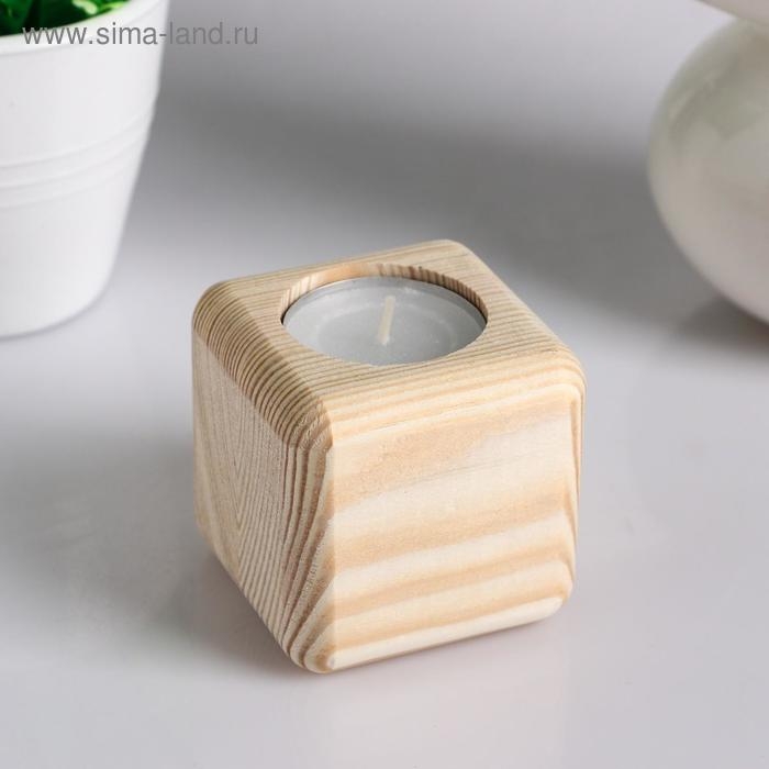 Подсвечник деревянный под 1 свечу "Квадратный", МАССИВ, 6×6×6 см