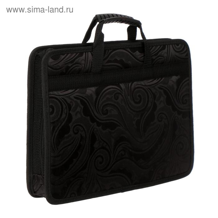 Папка с ручками текстильная, А4, 365 х 260 х 50 мм, 2С13 Папка с ручками текстильная, А4, 365 х 260 х 50 мм, 2С13 "Тихвин", каркасная, "Жакард чёрный"