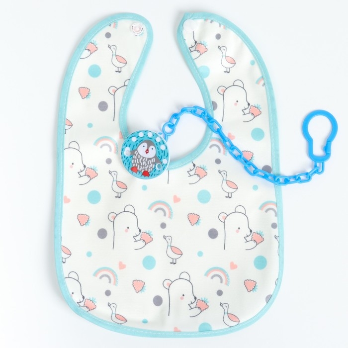 Набор детских слюнявчиков Крошка Я, 4 шт. + подарок, 29х20 см., цвет бирюзовый, серый Набор детских слюнявчиков Крошка Я, 4 шт. + подарок, 29х20 см., цвет бирюзовый, серый
