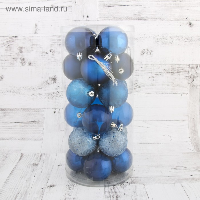 Набор шаров пластик d-6 см, 24 шт Набор шаров пластик d-6 см, 24 шт "Преломление" синий