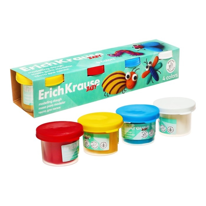Тесто для лепки 4 цвета, 140г, ErichKrause  Тесто для лепки 4 цвета, 140г, ErichKrause "Baby", с Алоэ Вера, натуральные компоненты