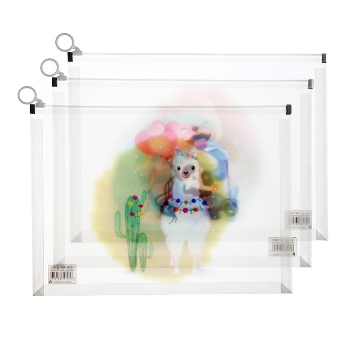 Папка-конверт на молнии формат А4, 180мкр, прозрачная с рисунком Папка-конверт на молнии формат А4, 180мкр, прозрачная с рисунком "Зверушки", МИКС