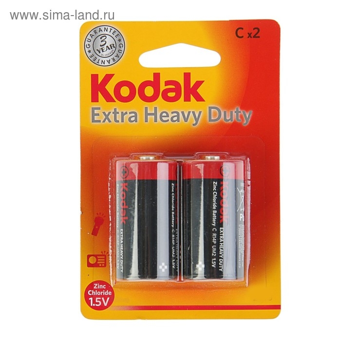 Батарейка солевая Kodak Extra Heavy Duty, C, R14-2BL, 1.5В, блистер, 2 шт. Батарейка солевая Kodak Extra Heavy Duty, C, R14-2BL, 1.5В, блистер, 2 шт.