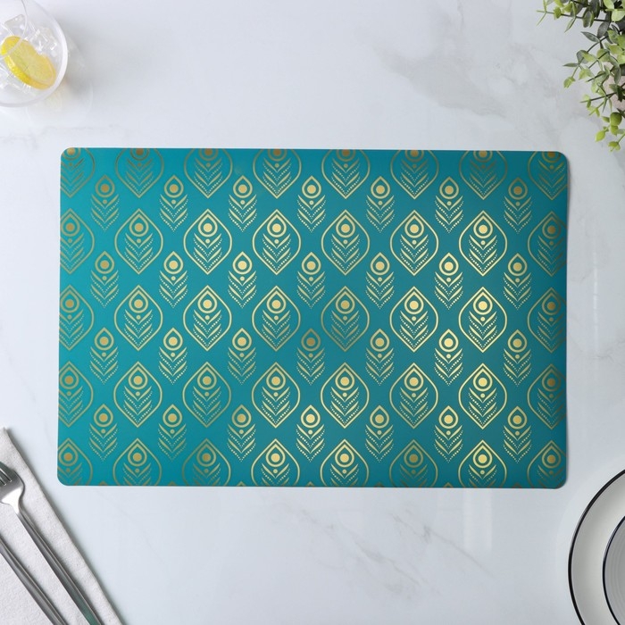 Салфетки сервировочные на стол Доляна «Перья», 4 шт, 30×45 см, цвет бирюзовый