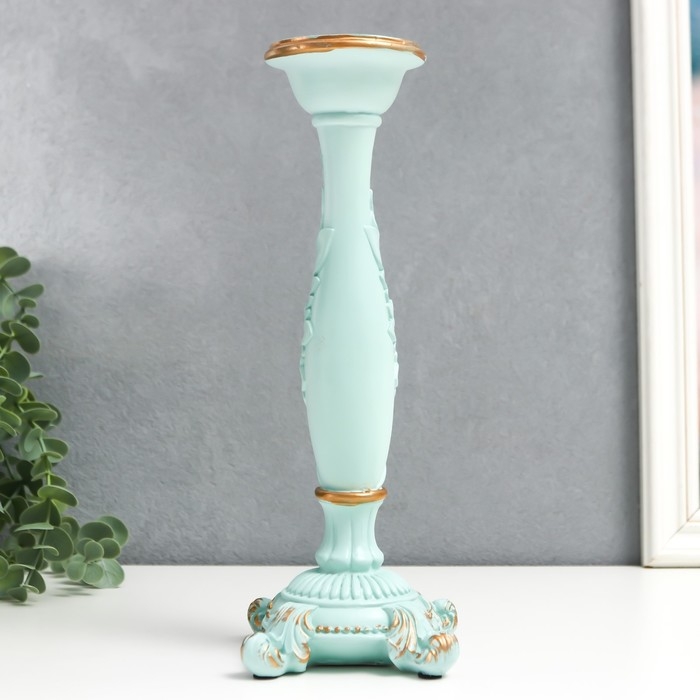 Подсвечник полистоун на 1 свечу Подсвечник полистоун на 1 свечу "Пышный лист" нежно-голубой 26,5х9х9 см