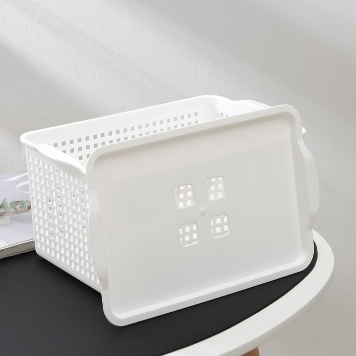 Корзина для хранения с крышкой «Лофт», 5,3 л, цвет белый Корзина для хранения с крышкой «Лофт», 5,3 л, цвет белый