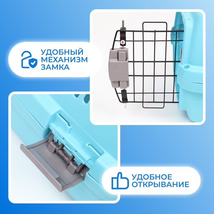 Переноска пластиковая  Переноска пластиковая "Неон" 48х32х29,5 см, вес животного до 12 кг, голубая