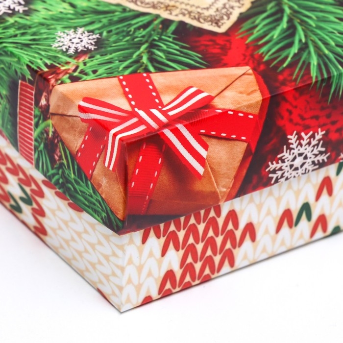 Новый год. Коробка подарочная новогодняя складная, крышка-дно без окна, Новый год. Коробка подарочная новогодняя складная, крышка-дно без окна, "Вязанка", 21 х 15 х 5,7 см