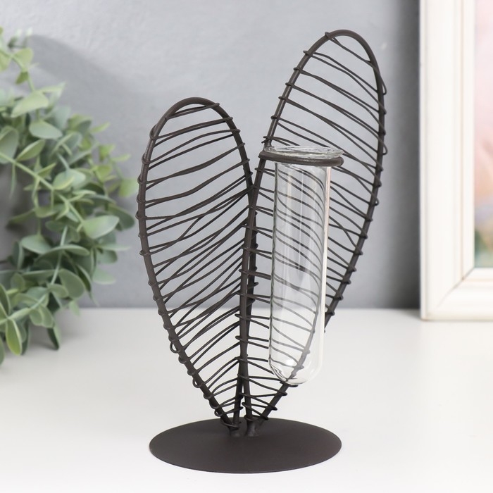 Декор металл, стекло  Декор металл, стекло "Сердце. Штрихи" чёрный 19х8х20 см