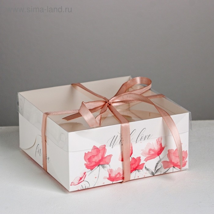 Коробка для капкейков, кондитерская упаковка, 4 ячейки «For You with love», 16 х 16 х 7.5 см Коробка для капкейков, кондитерская упаковка, 4 ячейки «For You with love», 16 х 16 х 7.5 см