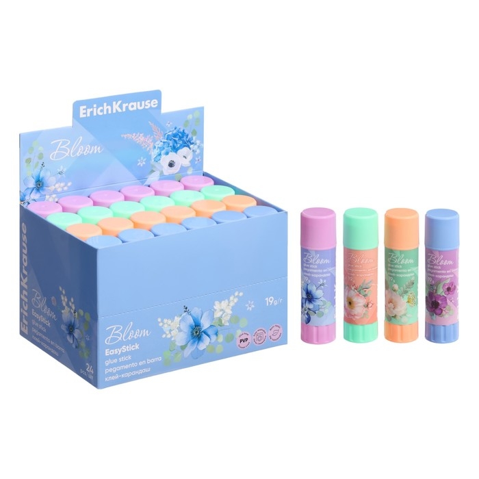 Клей-карандаш 19г ErichKrause EasyStick  Клей-карандаш 19г ErichKrause EasyStick "Pastel Bloom" PVP, экономичный расход, микс