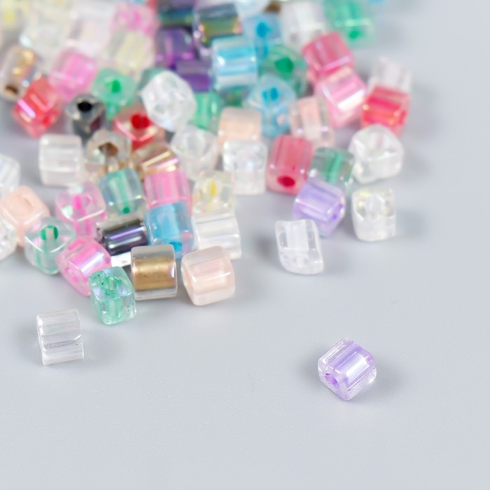 Бисер стекло 6/0  Бисер стекло 6/0 "Кубик. Полупрозрачный. Разноцветный" 10 гр