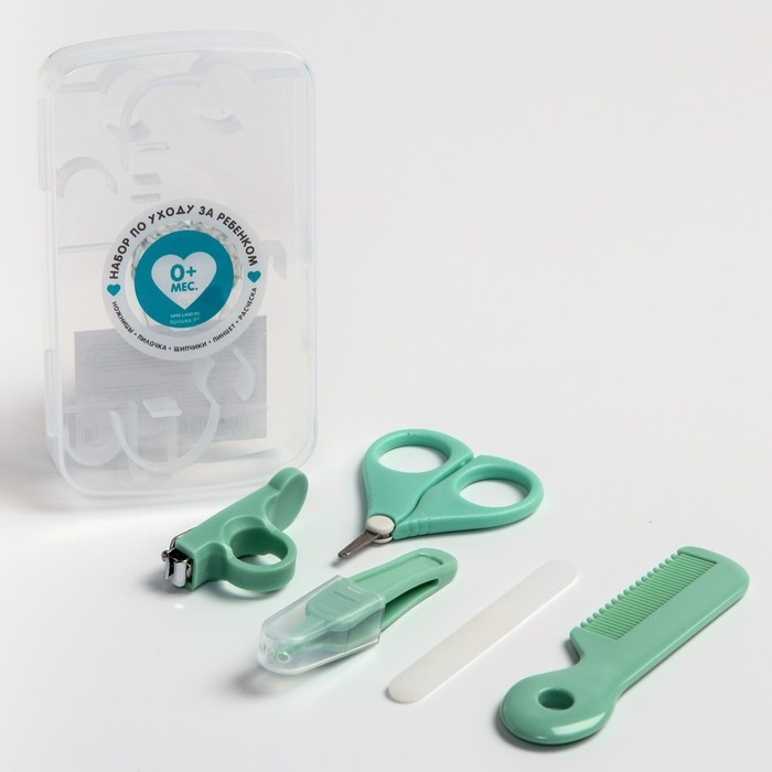Набор по уходу за ребенком, 5 предметов (расческа, пинцет, ножницы, книпсер, пилка), цвет зеленый Набор по уходу за ребенком, 5 предметов (расческа, пинцет, ножницы, книпсер, пилка), цвет зеленый