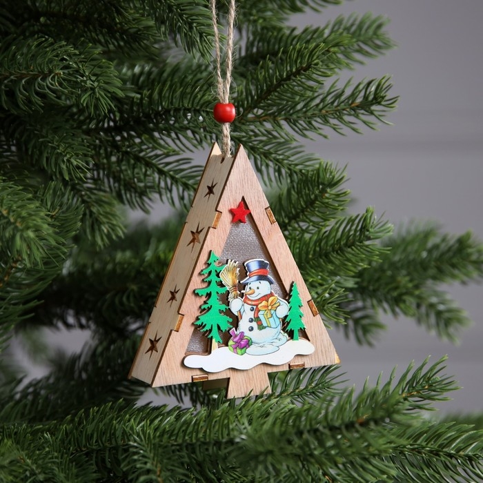 Ёлочная игрушка «Ёлочка со снеговиком», от батареек, свечение тёплое белое Ёлочная игрушка «Ёлочка со снеговиком», от батареек, свечение тёплое белое