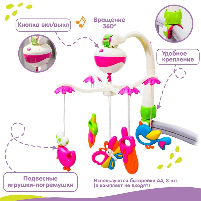 Мобиль музыкальный на кроватку «Полянка», на батарейках, Крошка Я Мобиль музыкальный на кроватку «Полянка», на батарейках, Крошка Я