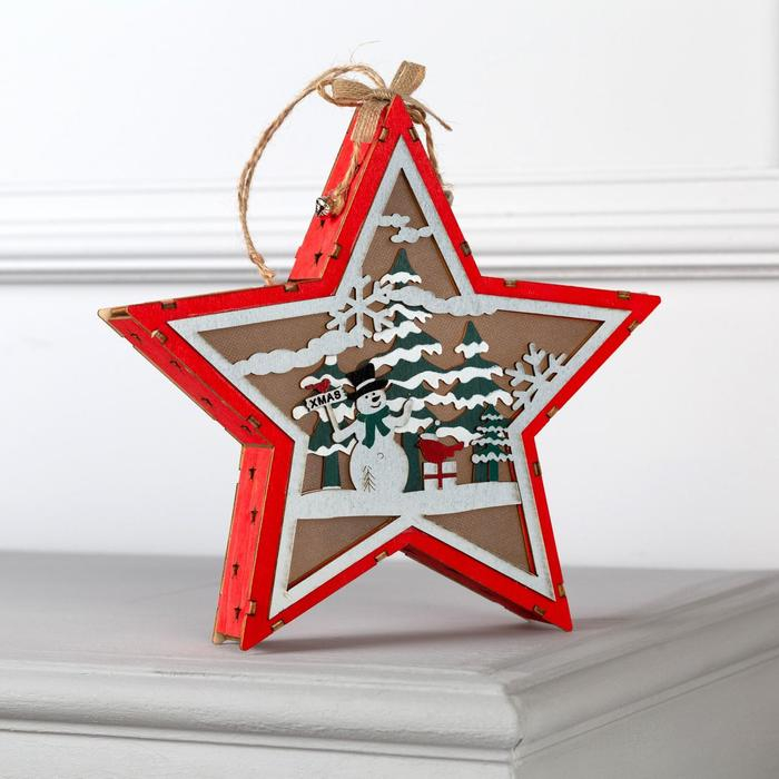 Светодиодная фигура «Снеговик в лесу» 22 × 22 × 4 см, дерево, батарейки АААх2 (не в комплекте), свечение тёплое белое Светодиодная фигура «Снеговик в лесу» 22 × 22 × 4 см, дерево, батарейки АААх2 (не в комплекте), свечение тёплое белое