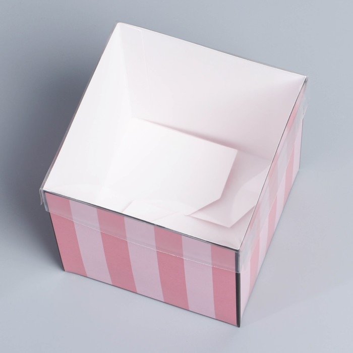 Коробка подарочная для цветов с PVC крышкой, упаковка, «Розовые полосы», 12 х 12 х 12 см Коробка подарочная для цветов с PVC крышкой, упаковка, «Розовые полосы», 12 х 12 х 12 см