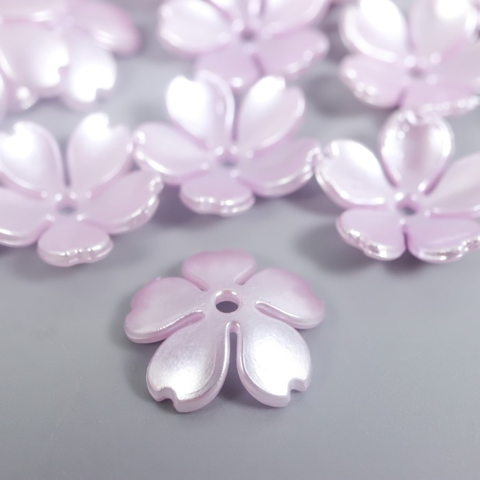 Бусины для творчества пластик Бусины для творчества пластик "Цветочек жемчужный" набор 40 шт сиреневый 1,5х1,5 см