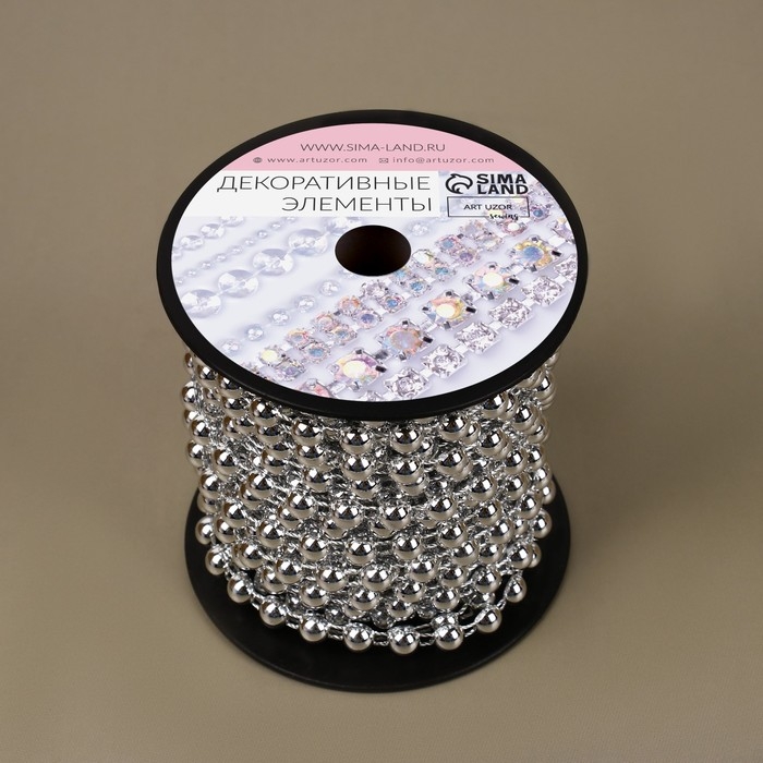 Бусы на нитях, плоские, 6 мм, 9 ± 1 м, цвет серебряный Бусы на нитях, плоские, 6 мм, 9 ± 1 м, цвет серебряный