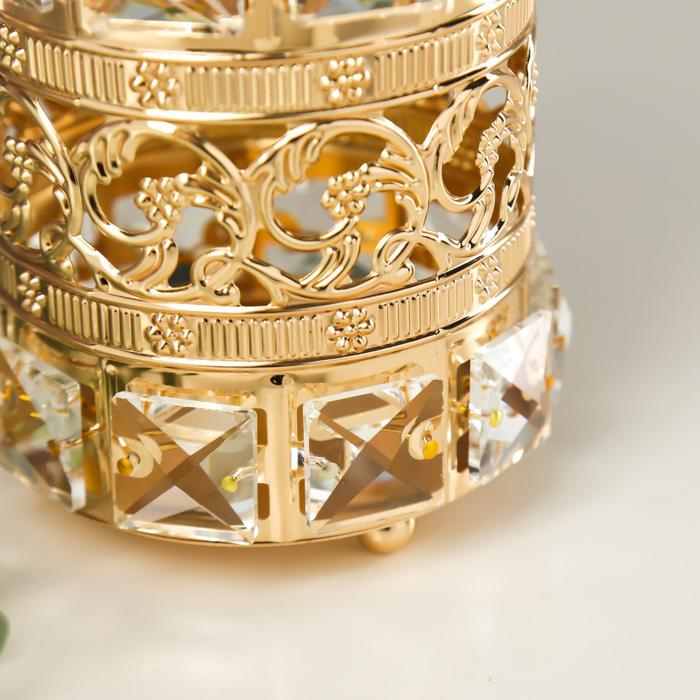 Подсвечник металл, стекло на 1 свечу Подсвечник металл, стекло на 1 свечу "Кристаллы и цветы" золото 11,5х10х10 см