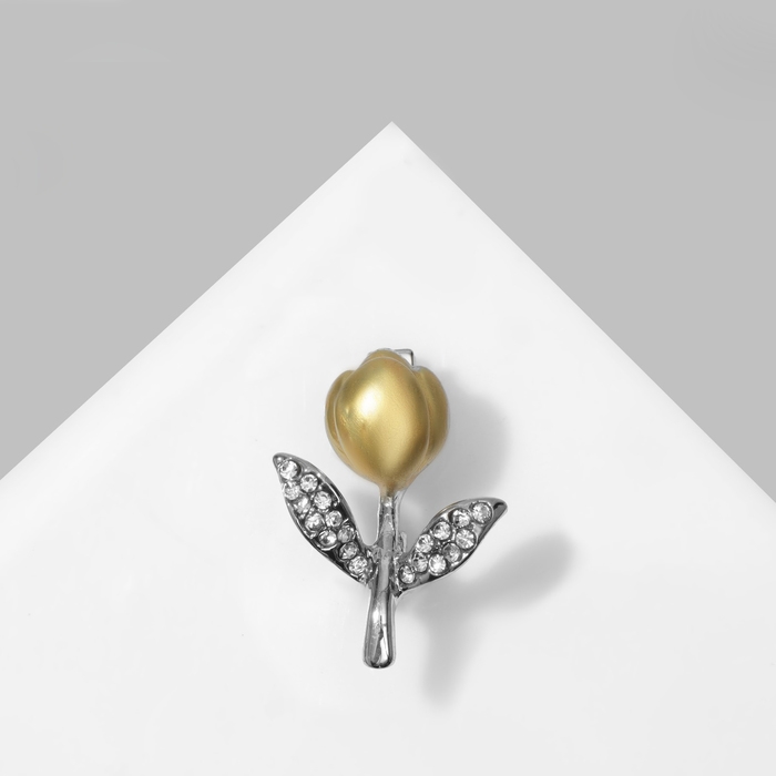 Брошь «Цветок» бутон розы, цвет бело-золотой в серебре Брошь «Цветок» бутон розы, цвет бело-золотой в серебре