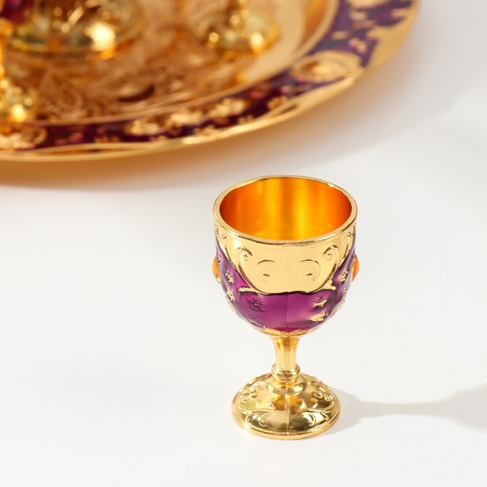 Набор винный кувшин, 6 бокалов и поднос  Набор винный кувшин, 6 бокалов и поднос "Стамбул. Цветы" фиолетовый с золотом