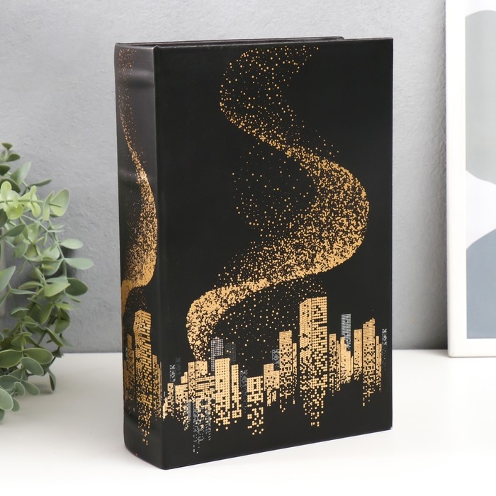 Сейф-книга дерево кожзам  Сейф-книга дерево кожзам "Город в ночных огнях. Золото" 27х18х7 см