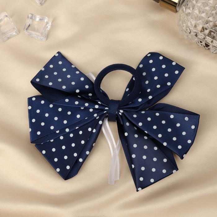 Резинка для волос Резинка для волос "Школьница" бант белый горошек, 14 см, бело-синий