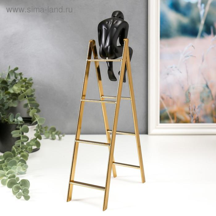 Сувенир полистоун, металл Сувенир полистоун, металл "Мыслитель на лестнице" чёрный с золотом 30,6х6,7х16 см