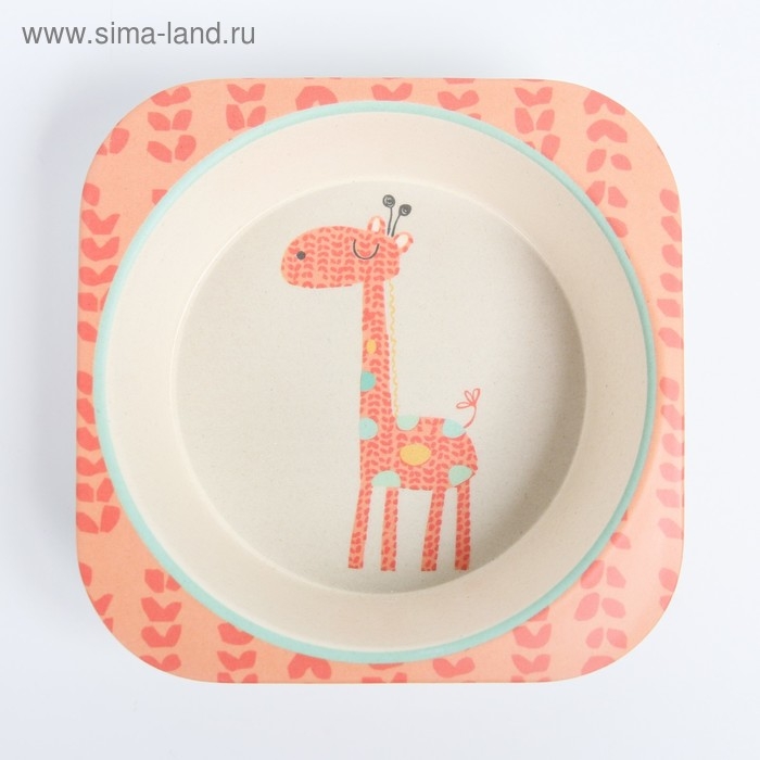 Набор детской бамбуковой посуды «Жираф», тарелка, миска, стакан, приборы, 5 предметов Набор детской бамбуковой посуды «Жираф», тарелка, миска, стакан, приборы, 5 предметов