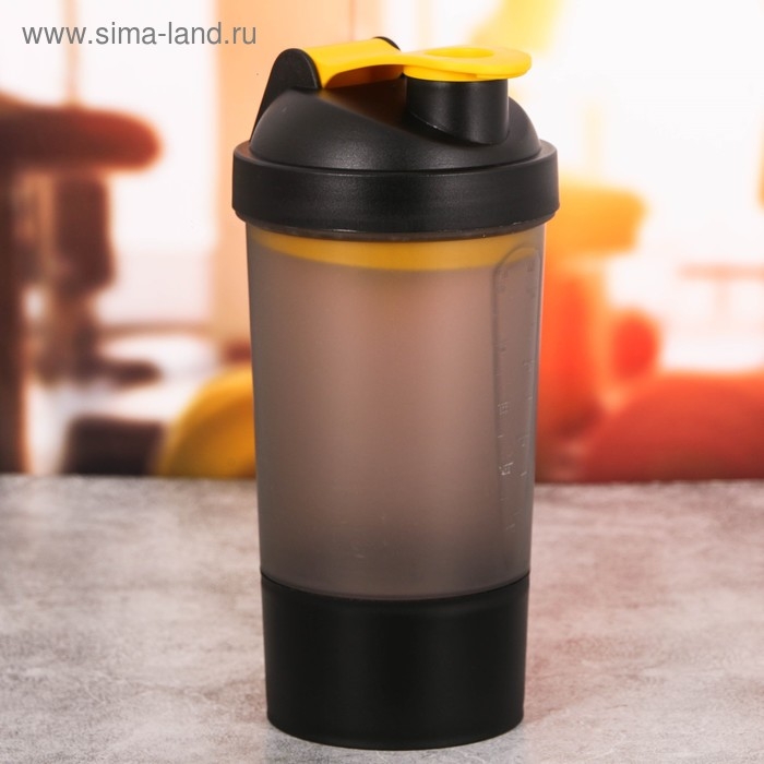 Шейкер спортивный с чашей под протеин чёрный, 500 мл Шейкер спортивный с чашей под протеин чёрный, 500 мл