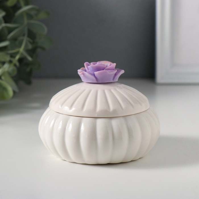 Шкатулка керамика "Цветок розы" сирень перламутр 7,5х7,5х6,5 см