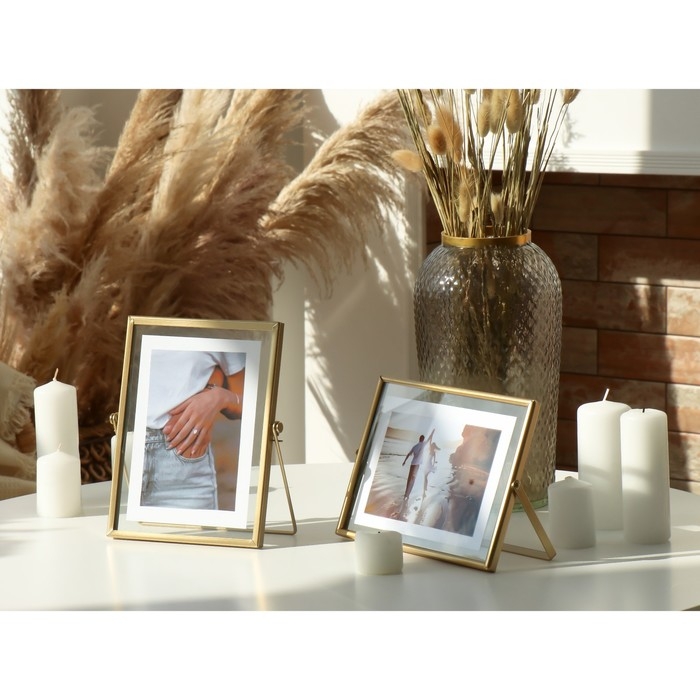 Фоторамка металл на 1 фото 10х15 см "Лофт. Строгие линии" золото 15,7х21х1 см