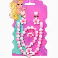 Набор детских украшений &laquo;Выбражулька. Цветок&raquo;, 4 предмета: клипсы, кольцо, бусы, браслет, розовый, белый