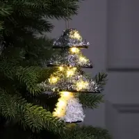 Светодиодная фигура из мишуры &laquo;Ёлочка серебристая&raquo; 17&times;13 см, 10 LED, от батареек AG10&times;3, свечение тёплое белое