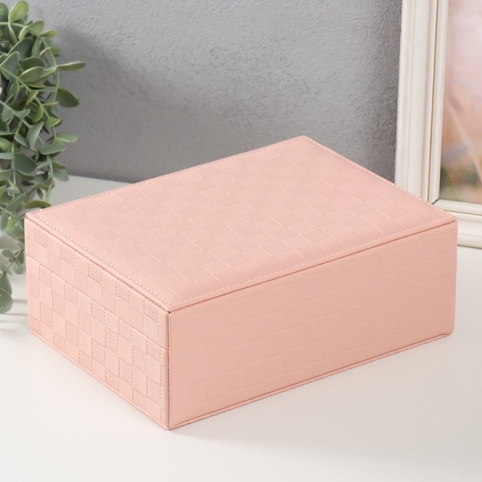 Шкатулка кожзам для украшений  Шкатулка кожзам для украшений "Кейс. Шахматка" розовая 17,5х24х9 см