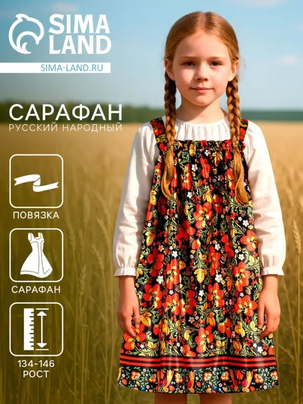 Сарафан русский народный «Русская девица», рост 134-146, черный