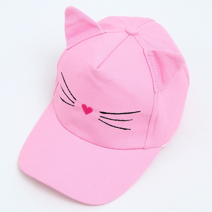Кепка детская для девочки "Котик", с ушками, цвет розовый р-р 52-54 5-7 лет