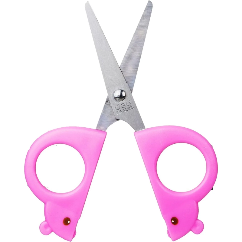 Ножницы детские 128мм Deli E6032, симметр.пласт.ручки,защитн.колп,розовый