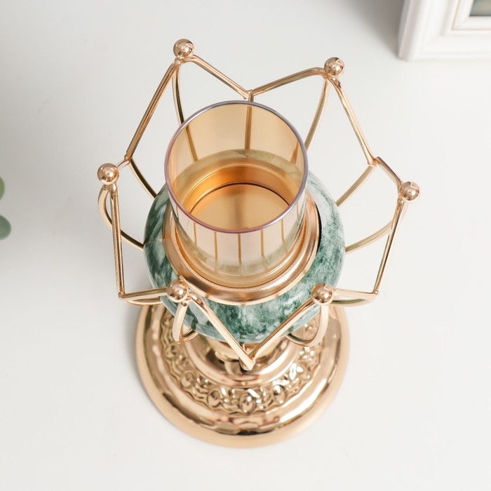 Подсвечник металл на 1 свечу Подсвечник металл на 1 свечу "Бутон. Бело-зелёный мрамор" золото 25х11х11 см