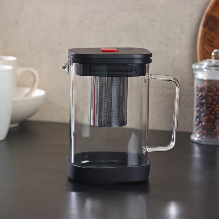 Чайник стеклянный заварочный «Хюгге», 1 л, с металлическим ситом Чайник стеклянный заварочный «Хюгге», 1 л, с металлическим ситом