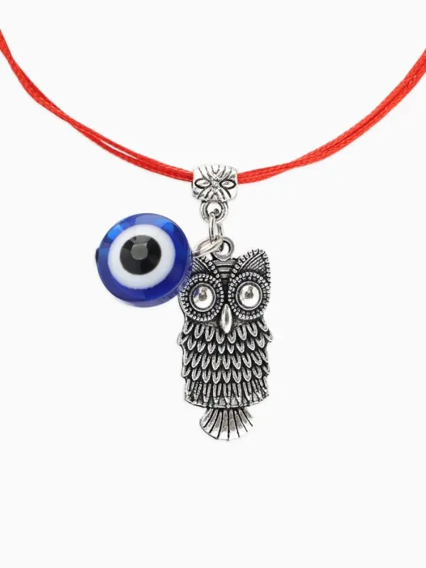 Браслет-оберег &laquo;Красная нить&raquo;, глазик и сова, синий с чернёным серебром, d=7 см