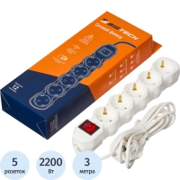 Сетевой фильтр BigTech ST510-3-W(5р/3м/10А/2,2кВт/3х0,75 мм2/белый)