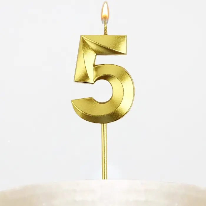 Свеча цифра для торта &laquo;5&raquo;, золото, 2,3 х 8 см