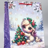 Пакет подарочный новогодний ламинированный, «Единорог» , 26×12×32 см